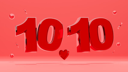 10.10 Shopping Day. Banner Template design special offer discount, Shopping day banner template, Sale Web Header template of text shiny red 10.10 on red background. 3d rendering