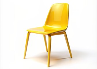 Vibrant yellow plastic chair with sleek modern design and subtle shading, isolated on a pure white background, rendered in stunning 3d illustration.