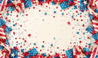 Obraz premium usa holiday banner design frame of american flags and confetti stars on white background happy independence day president s day labor day.photo stock