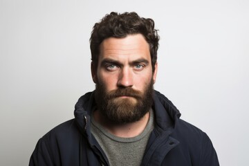 Fototapeta premium Handsome man with long beard and mustache wearing a warm jacket