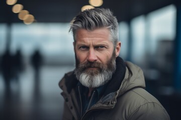 Obraz premium Portrait of a handsome mature man with a long gray beard and mustache.