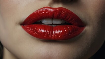 Obraz premium female open mouth with red lips close-up.