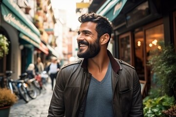 Obraz premium Portrait of a handsome bearded man in the streets of Paris, France