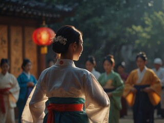 Obraz premium korean traditional dance with chuseok festival.