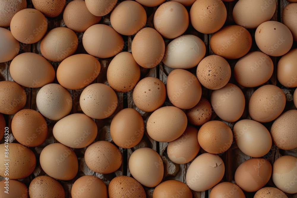 Poster aerial view of brown eggs arranged in intricate geometric pattern, emphasizing symmetry and texture