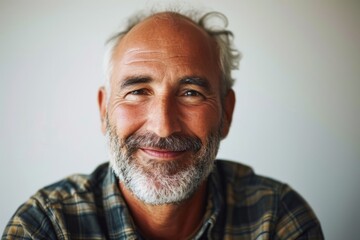 Obraz premium Portrait of a happy senior man smiling at the camera against a grey background