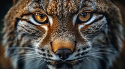 Fototapeta premium Close-Up View of a Lynxs Eyes and Nose in the Wild