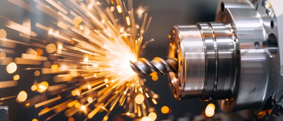 CNC machine crafting a turbine blade from steel, detailed milling and turning process, advanced metal tools, industrial setting, precision engineering