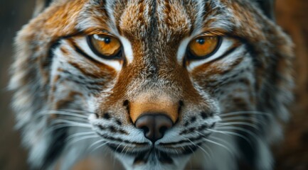 Obraz premium Close-Up View of a Lynxs Eyes and Nose in the Wild