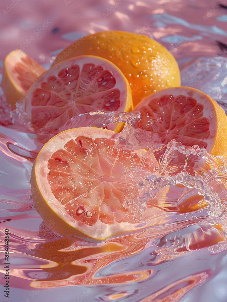 Wall mural cut grapefruit in water