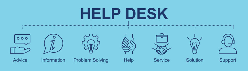 Helpdesk concept banner with icons