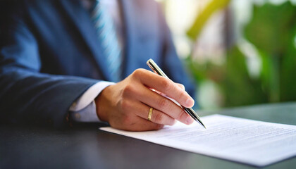 handshake over a business contract, symbolizing agreement, partnership, and trust in a professional setting. The macro focus highlights the hands, emphasizing the importance of the deal