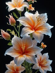 Fototapeta premium Closeup of Delicate White and Orange Flowers with Water Droplets.
