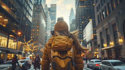 Obraz premium Woman Walking in the Middle of a Metropolitan City