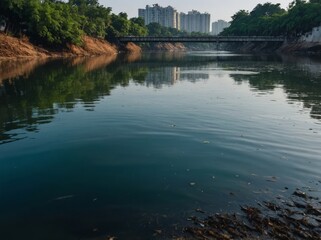 Obraz premium Contrast of Pollution and Cleanliness in Urban Water Bodies.