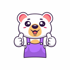 Cute polar bear barista thumbs up hand hand drawn illustration cartoon kawaii