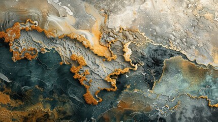 Obraz premium A painting of a rocky shoreline with a blue and white background