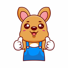 Cute kangaroo barista thumbs up hand hand drawn illustration cartoon kawaii