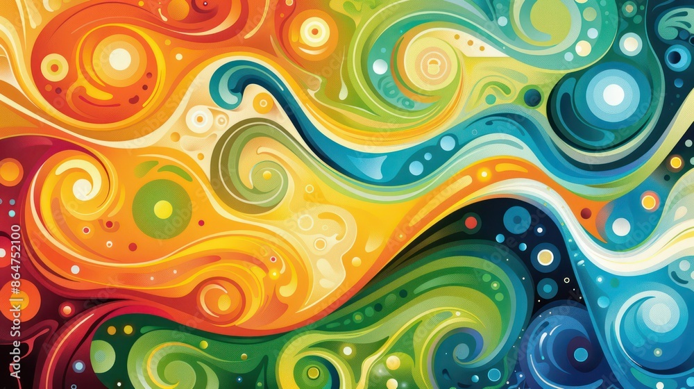 Poster A colorful abstract painting with swirls and circles