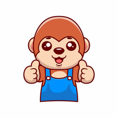 Cute monkey barista thumbs up hand hand drawn illustration cartoon kawaii