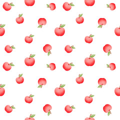 Cute watercolor red apple seamless pattern.
