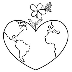 Black doodle earth heart shape and flower.	

