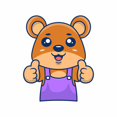 Cute teddy bear barista thumbs up hand hand drawn illustration cartoon kawaii