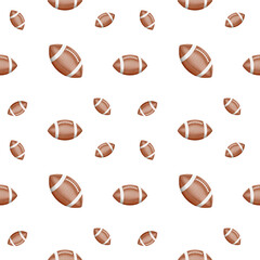 Fototapeta premium Cute watercolor rugby ball seamless pattern.