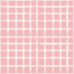 Fototapeta premium White plaid check on pink background seamless pattern.