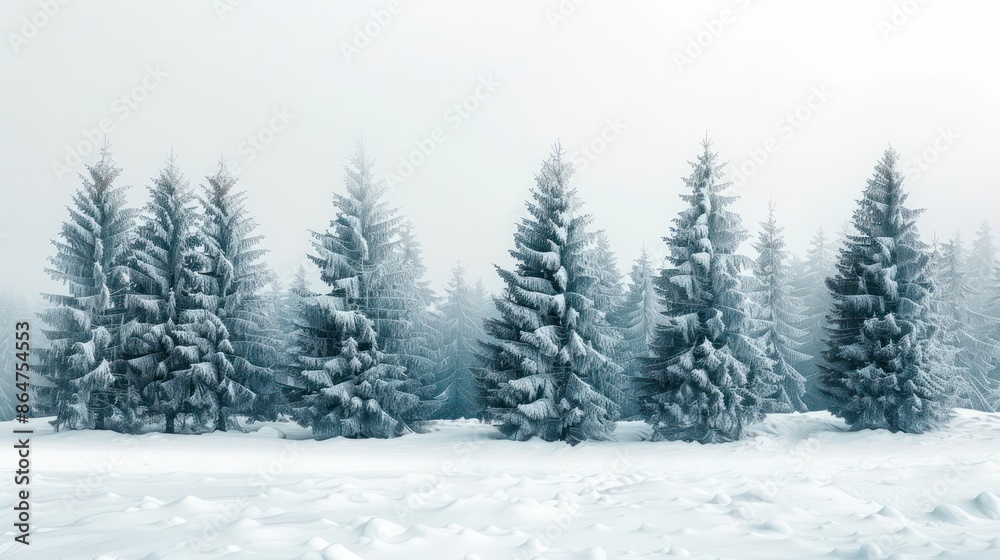 Poster A row of pine trees covered in snow