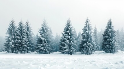 Fototapeta premium A row of pine trees covered in snow