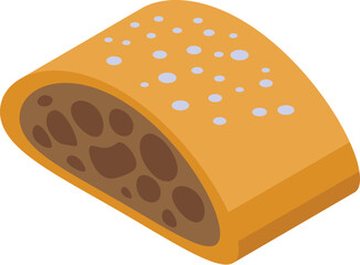 Isometric view of an apple strudel showing the delicious apple filling