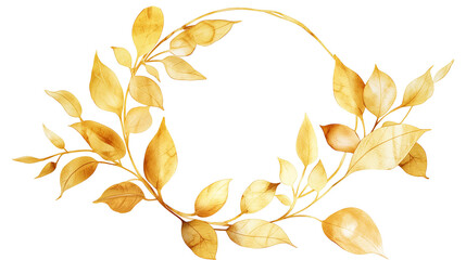 Colorful Watercolor Circular Gold Leaf Frame for Decoration isolated on a transparent background