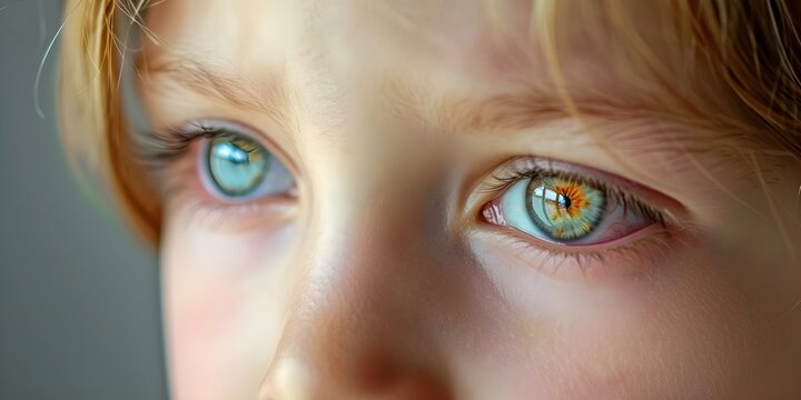 Swollen eye from insect bite on Caucasian child isolated in studio. Concept Child, Insect Bite, Swollen Eye, Studio Photoshoot, Caucasian Skin