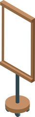 Empty whiteboard for presentation is standing on wheels, isometric view