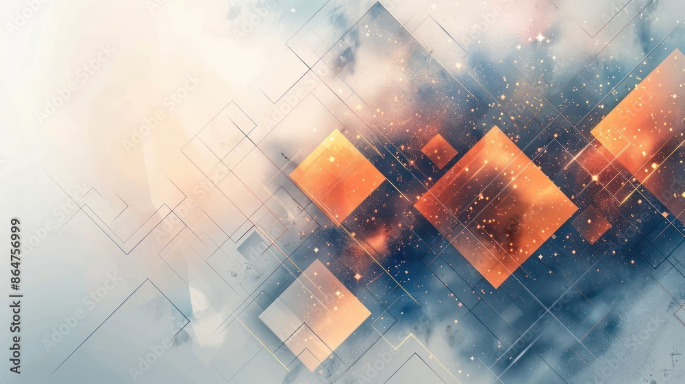 Poster A colorful abstract image with squares and triangles