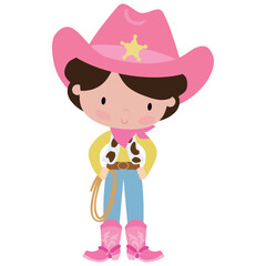 Cute cowgirl with lasso vector cartoon illustration