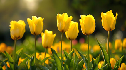 Spring holidays start with lovely yellow tulips perfect for greeting cards