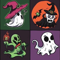 Set of cartoon funny stickers for the Halloween holiday