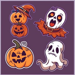 Set of cartoon funny stickers for the Halloween holiday