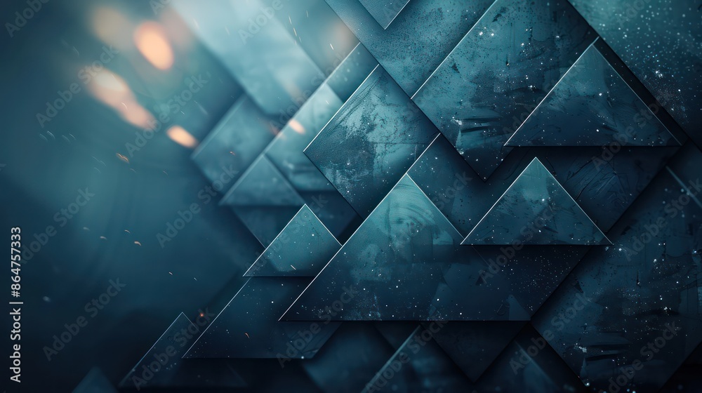 Poster A blue background with a pattern of squares and triangles