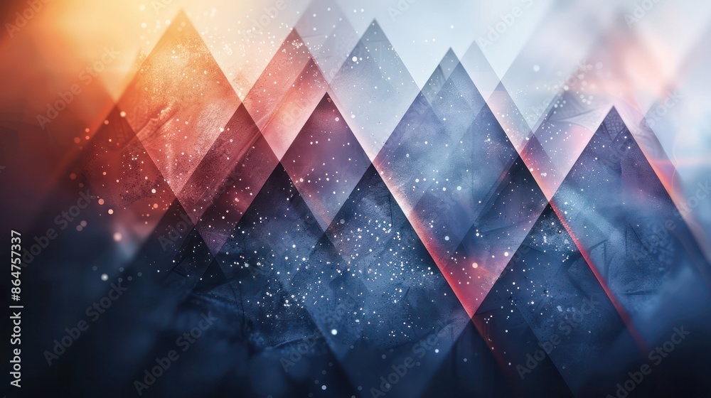 Poster a mountain range with a blue and red background