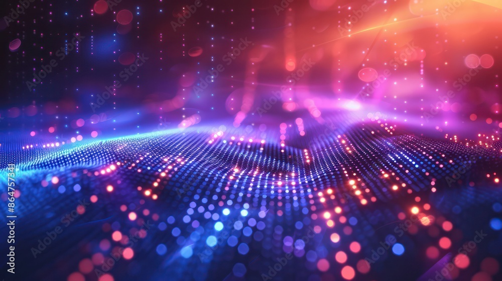 Poster a colorful, abstract background with a blue wave and red and orange dots