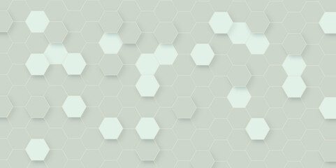 Three dimensional render of purple colored hexagons. Abstract Background with Metallic Hexagons. Honeycomb hexagon isolated on white background. Abstract white geometric hexagon shape with green energ