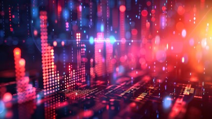 Obraz premium A colorful, abstract image of a cityscape with a bright red and blue background