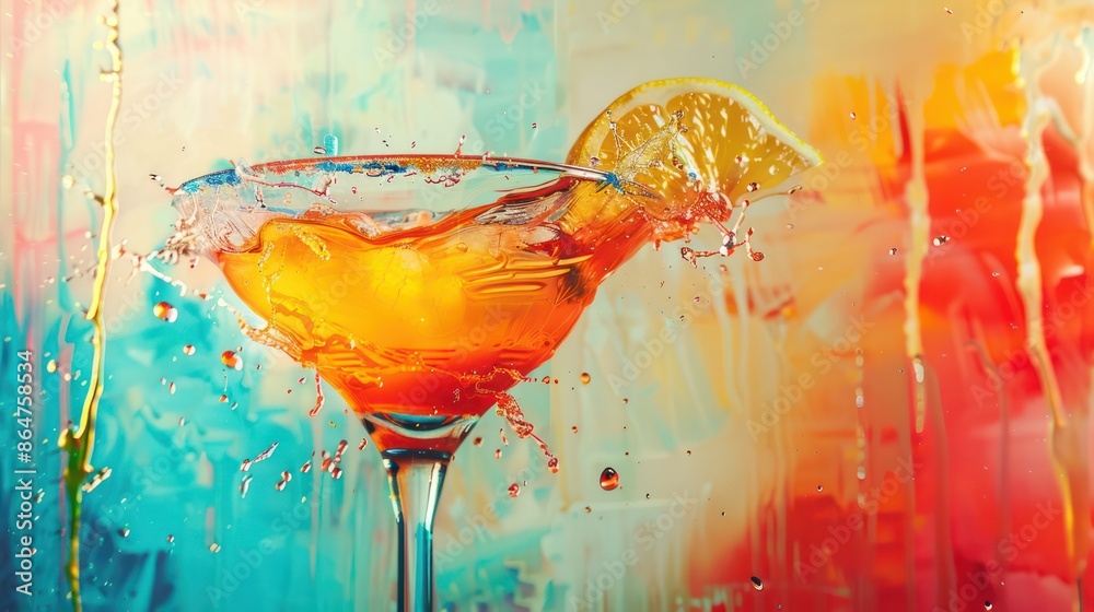 Poster a glass of orange juice with a slice of lemon in it