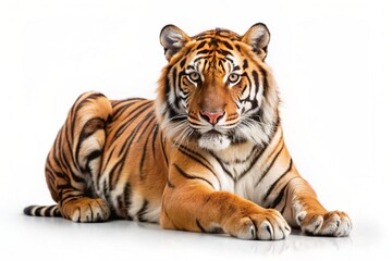 Naklejka premium royal tiger (P. t. corbetti) isolated on white background clipping path included. The tiger is staring at its prey. Hunter concept.