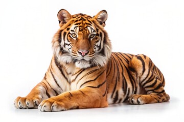 royal tiger (P. t. corbetti) isolated on white background clipping path included. The tiger is staring at its prey. Hunter concept.