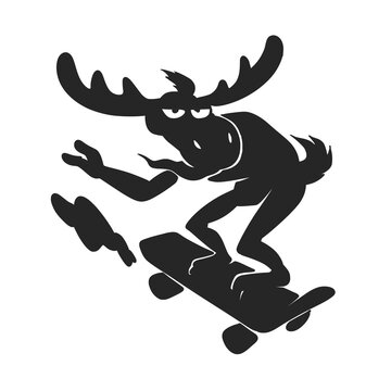 recommend clip art: Cartoon Vector of a Moose Silhouette Skateboarding