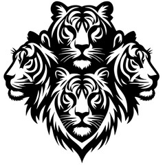 silhouette of four tiger heads